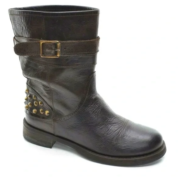 BOEMOS Leather Studded Moto Biker Boot Brown 7.5 - Picture 3 of 13